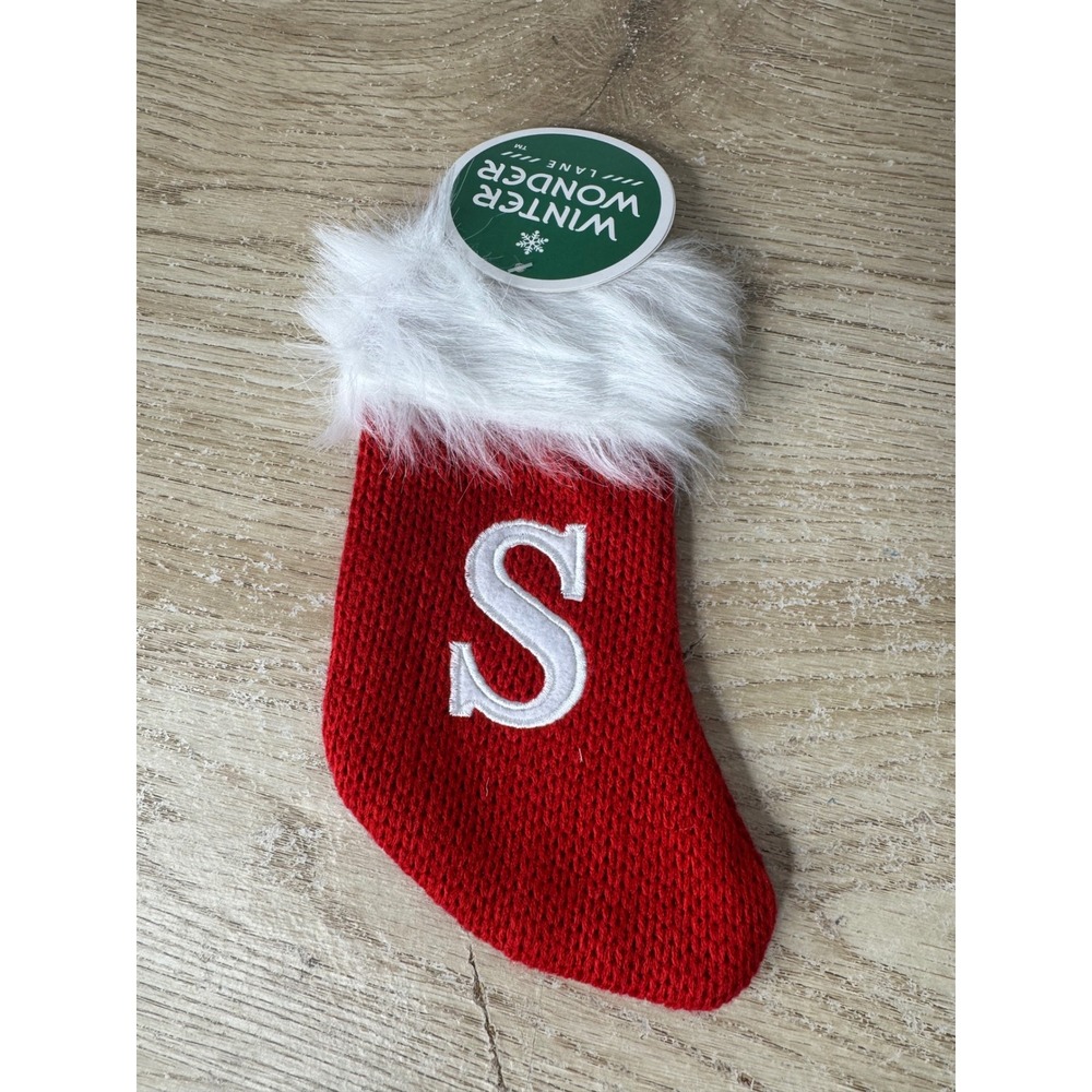 Winter Wonder Lane Mini Christmas Stocking Red Knit Faux Fur Initial S Ornament